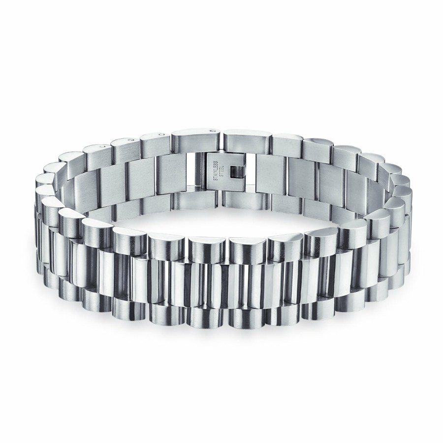 Shop Men Bling Jewelry Mens Bracelets & Id Bracelets | Panther Watch Band Link Bracelet For Men Silver Tone Stainless Steel