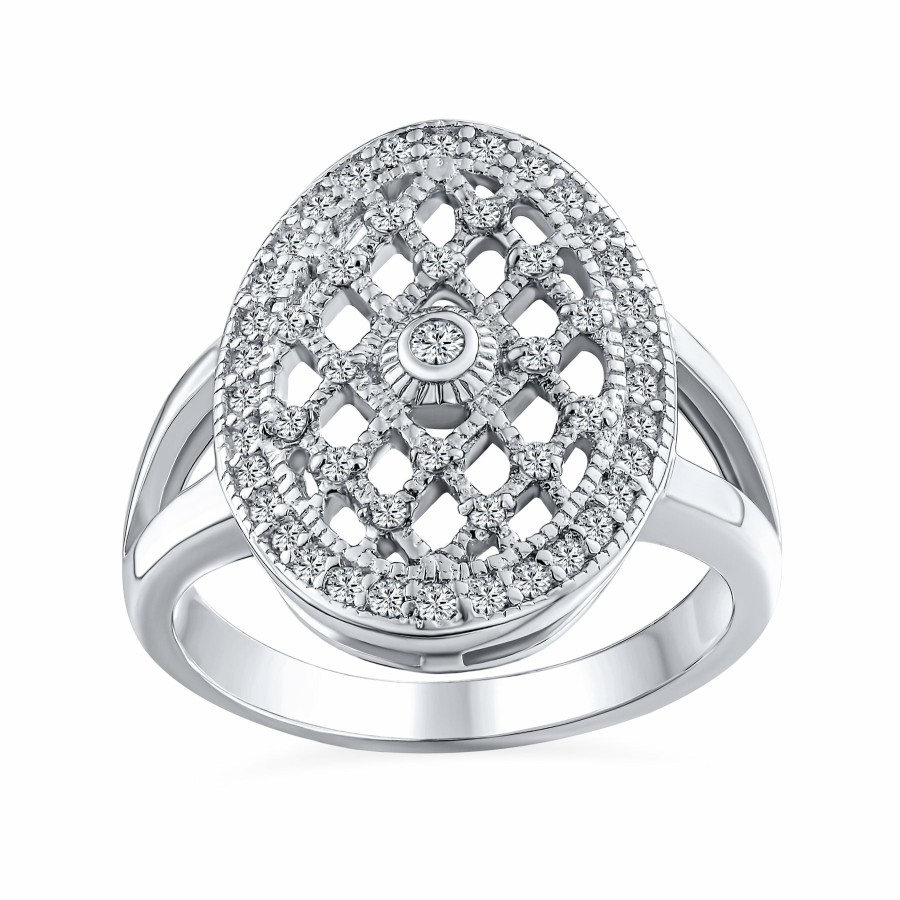 Shop Women Bling Jewelry Statement Cocktail Rings | Large Oval Filigree Cluster Cz Engagement Ring .925Sterling Silver