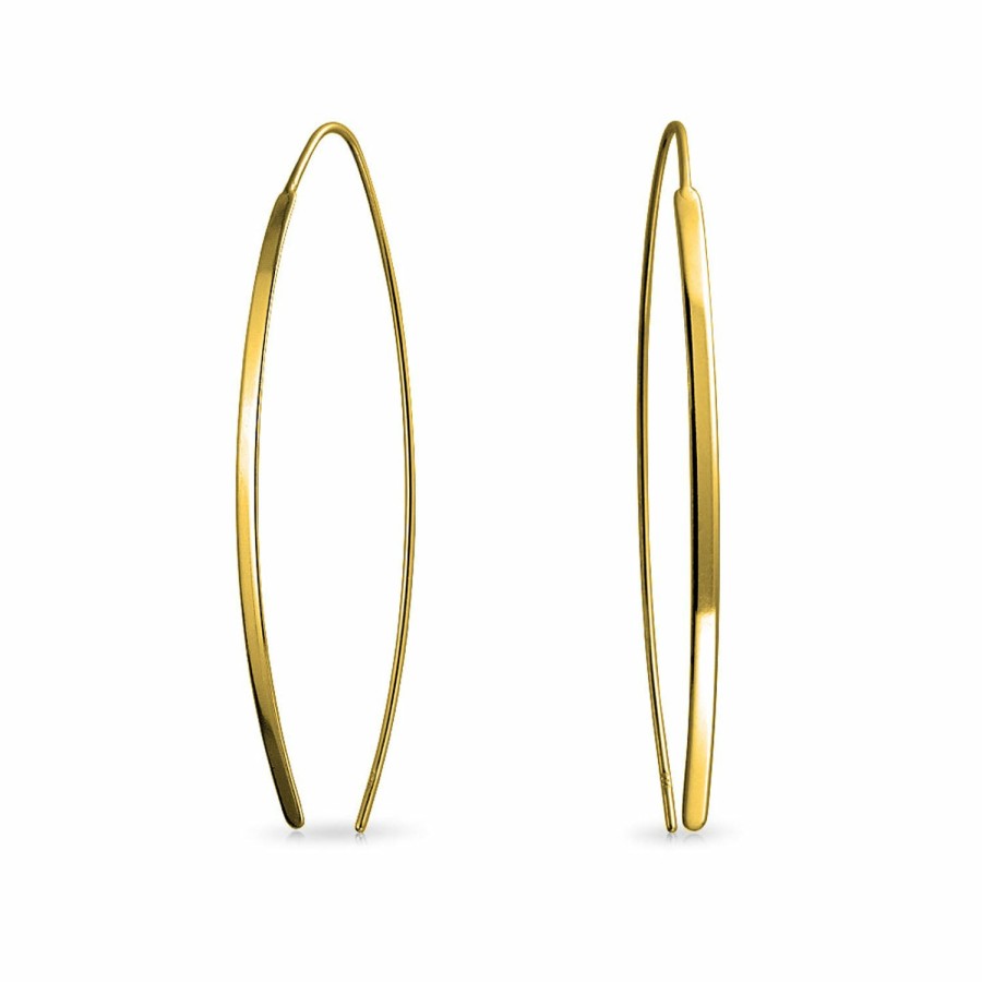 Shop Women Bling Jewelry Hoops Huggies Earrings | Modern Long Oval Linear Threader Earrings .925 Sterling