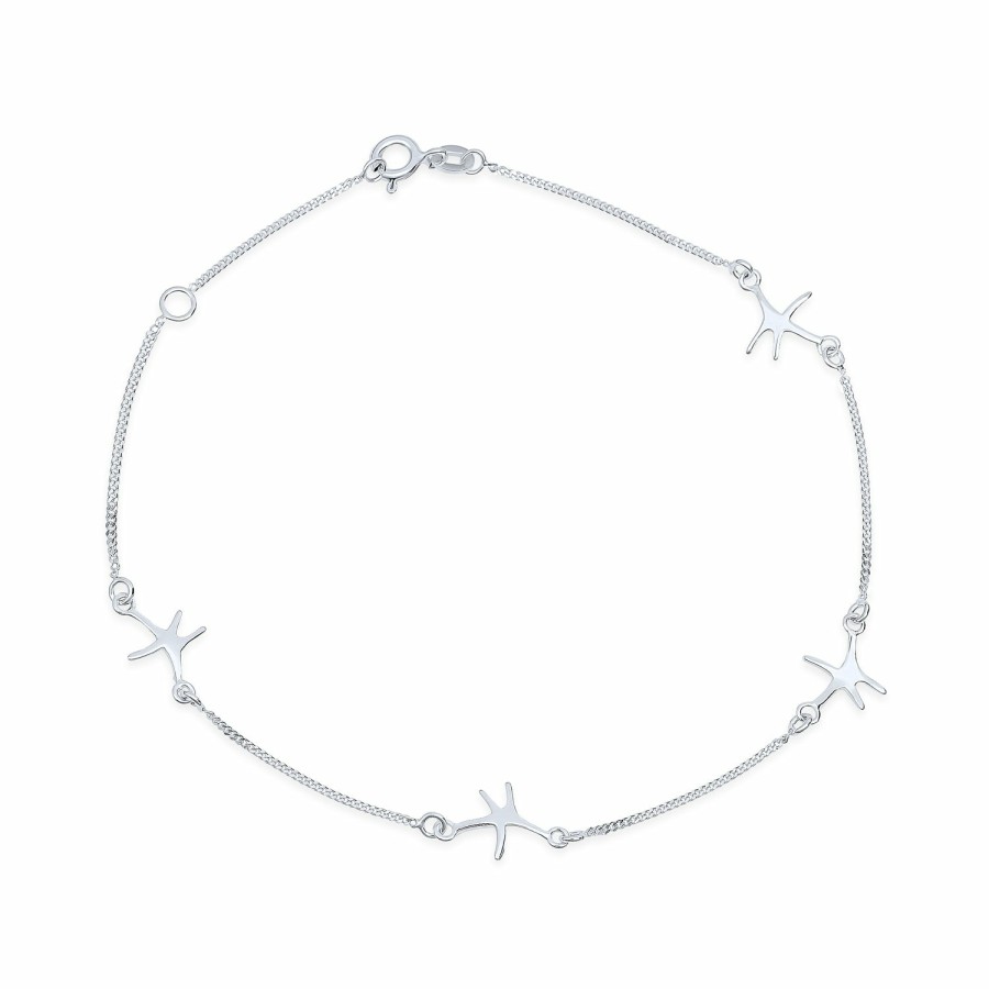 Shop Women Bling Jewelry Ankle Bracelets | Nautical 4 Starfish Anklet Ankle Bracelet .925 Sterling Silver 9 Inch