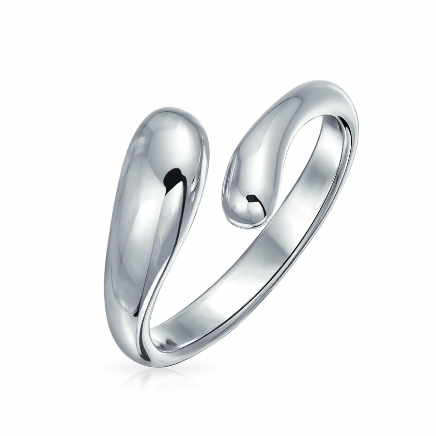 Shop Women Bling Jewelry Unique Rings | Geometric Open Bypass Teardrop Ring Band .925 Sterling Shiny Silver