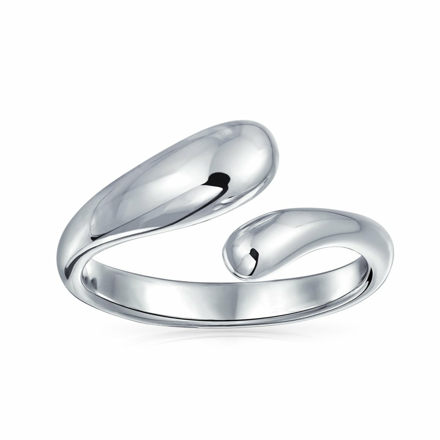 Shop Women Bling Jewelry Unique Rings | Geometric Open Bypass Teardrop Ring Band .925 Sterling Shiny Silver