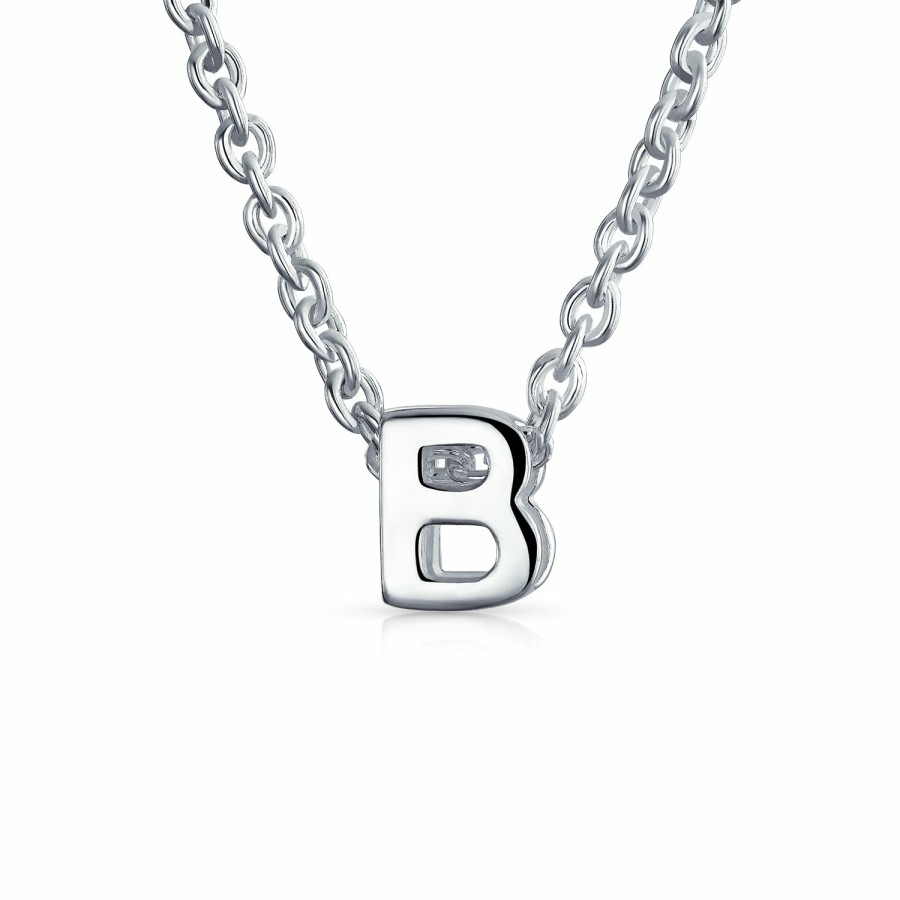 Shop Women Bling Jewelry | Letter Block Alphabet Initial Pendant Necklace .925 Sterling Silver