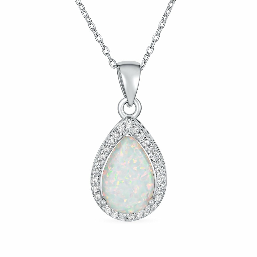 Shop Women Bling Jewelry Delicate Pendant Necklaces | Large Halo Solitaire Teardrop Oval Opal Pendant Necklace