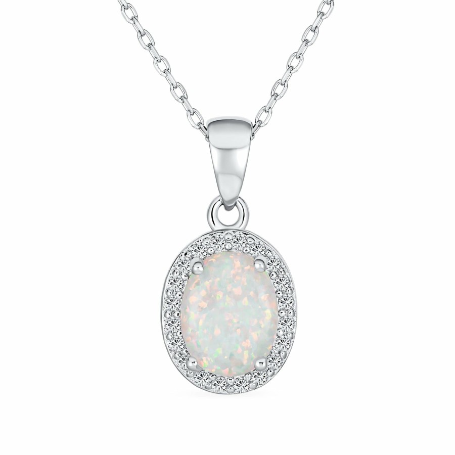 Shop Women Bling Jewelry Delicate Pendant Necklaces | Large Halo Solitaire Teardrop Oval Opal Pendant Necklace