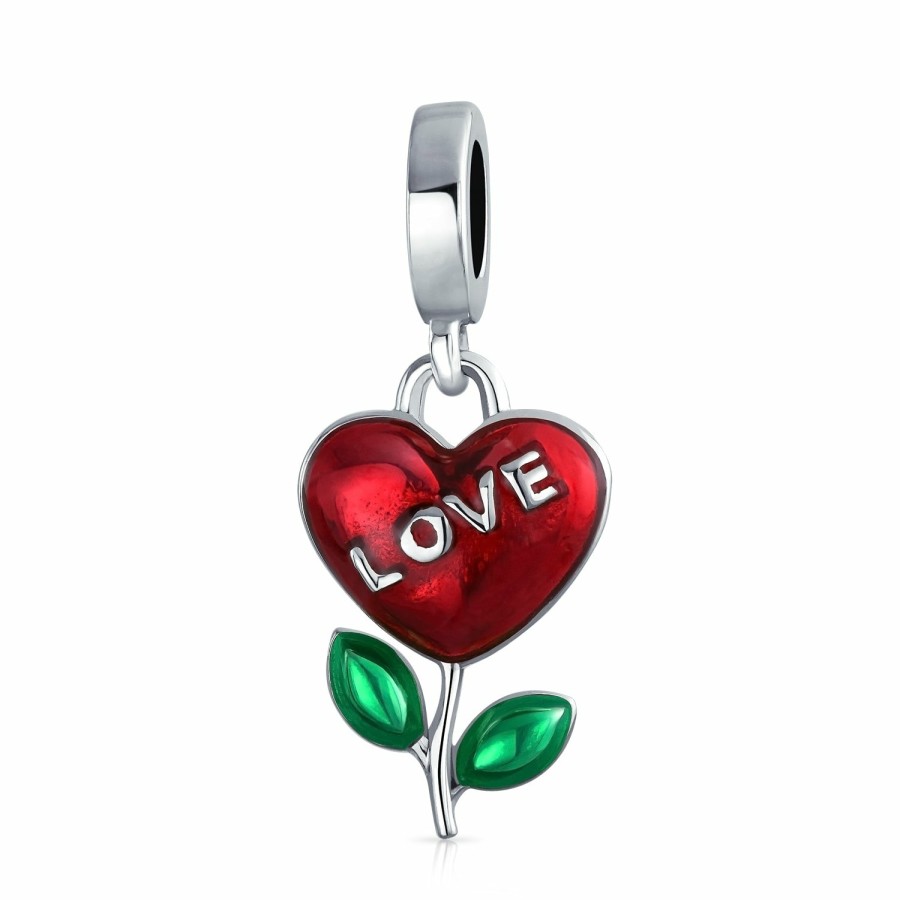 Shop Women Bling Jewelry Love Heart Beads | Love Grows Flower Plant Red Heart Dangle Charm Bead Sterling Silver