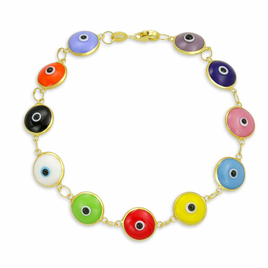 Shop Women Bling Jewelry Delicate Bracelets | Jewelry Set Turkish Multi Colors Evil Eye Glass Bead Bracelet Sterling Silver