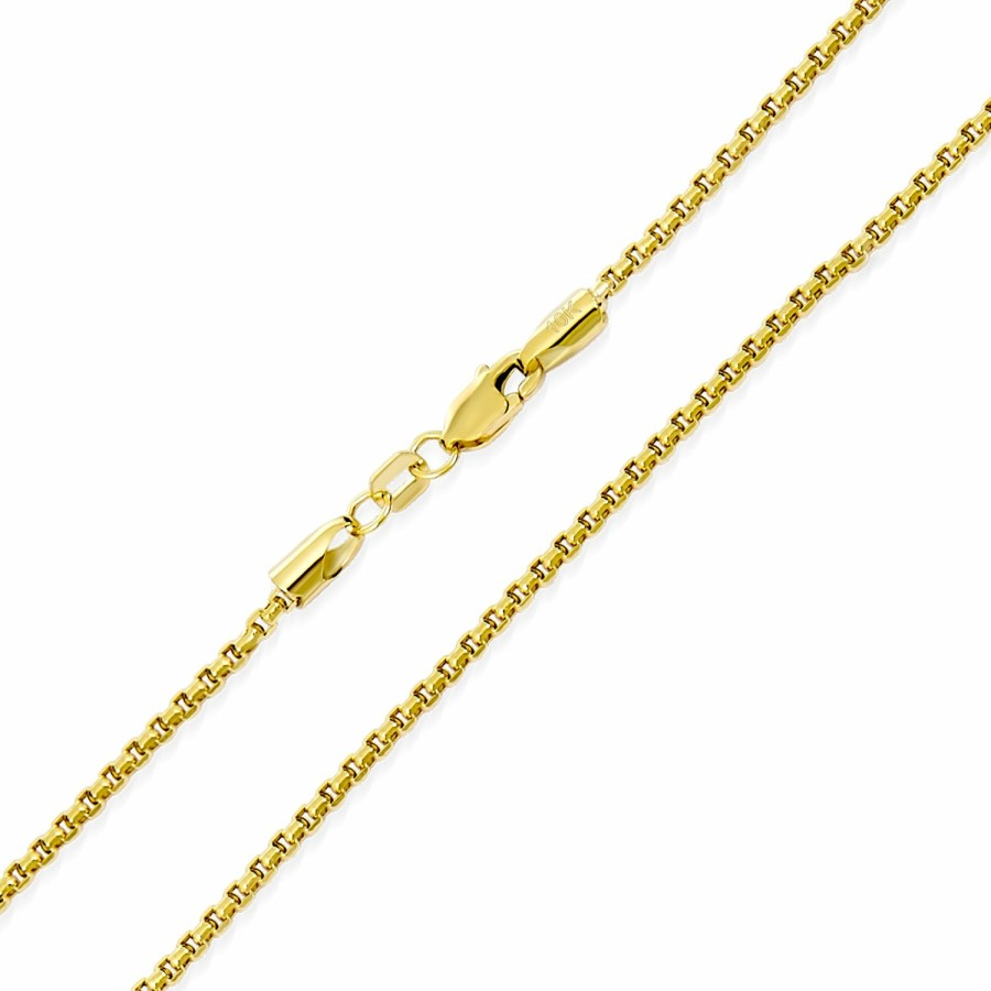 Shop Men Bling Jewelry Mens Necklace Chains | Genuine Solid Yellow Real 10K Gold Box Chain Necklace 100 Gauge 1.6 Mm