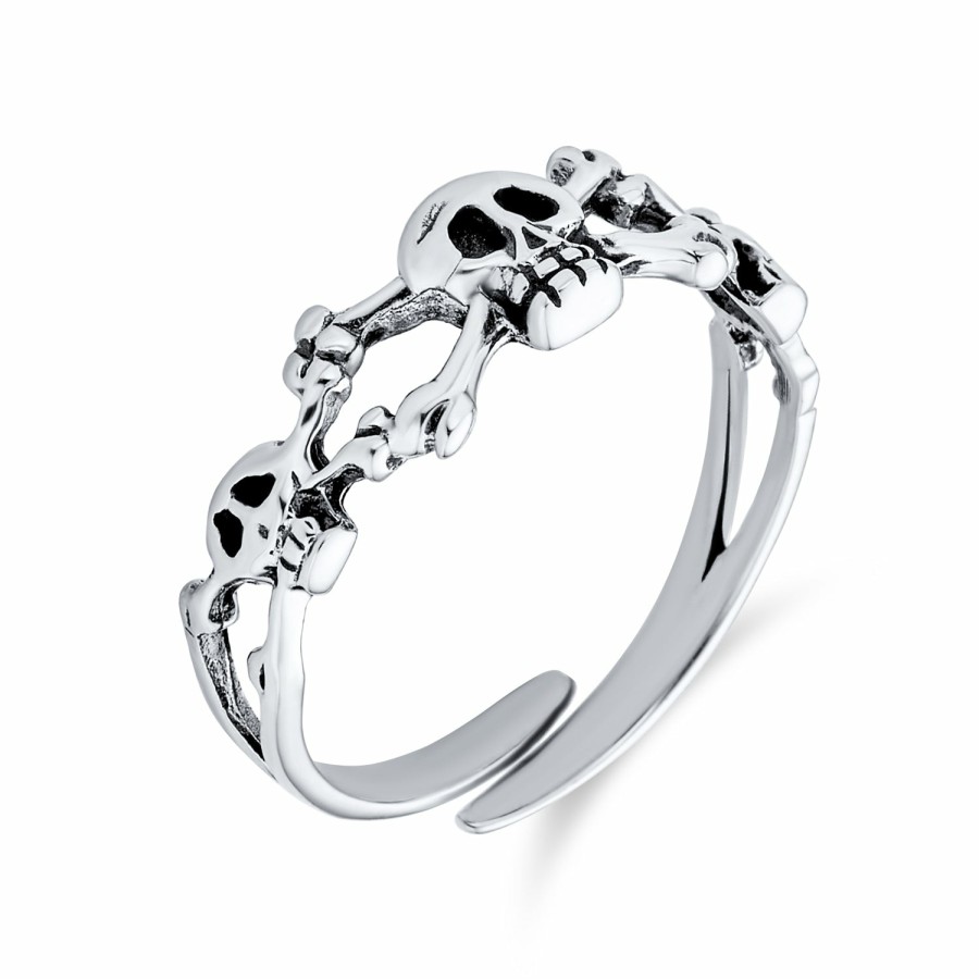 Shop Women Bling Jewelry Engravable Rings | Skeleton Goth Cross Bones Skull Midi Toe Ring .925 Adjustable