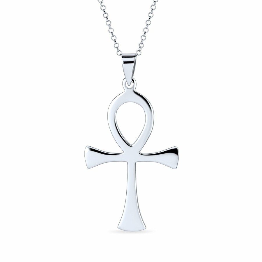 Shop Men Bling Jewelry Mens Pendants & Dog Tags | Mens Large Ankh Egyptian Cross Pendant .925 Sterling Silver Necklace 2.25 Inch