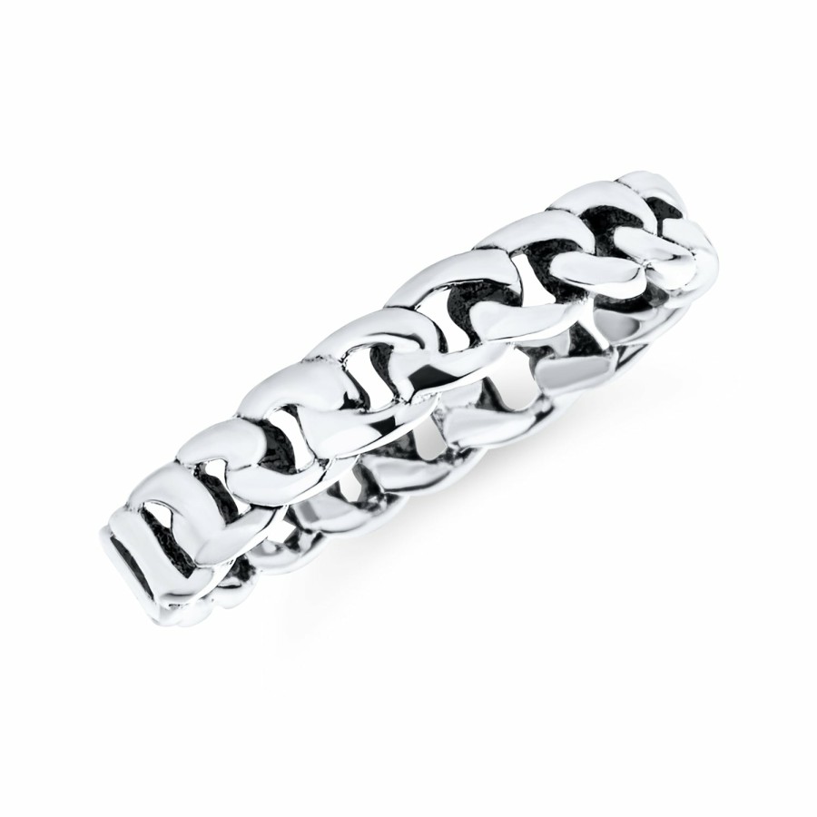 Shop Women Bling Jewelry Stacking Eternity Rings | Unisex Eternity Cuban Link Chain Ring Wedding Band .925 Silver 3,5,6 Mm