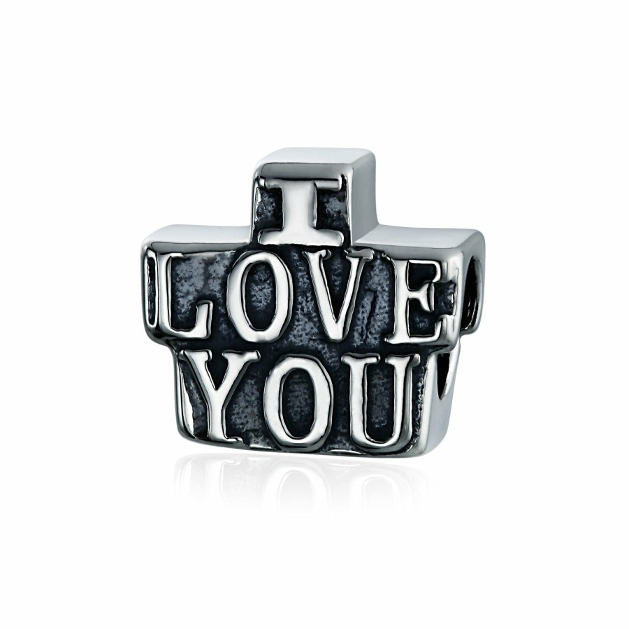 Shop Women Bling Jewelry Unique Charms | Words Saying "I Love You" Heart Charm Bead .925 Sterling