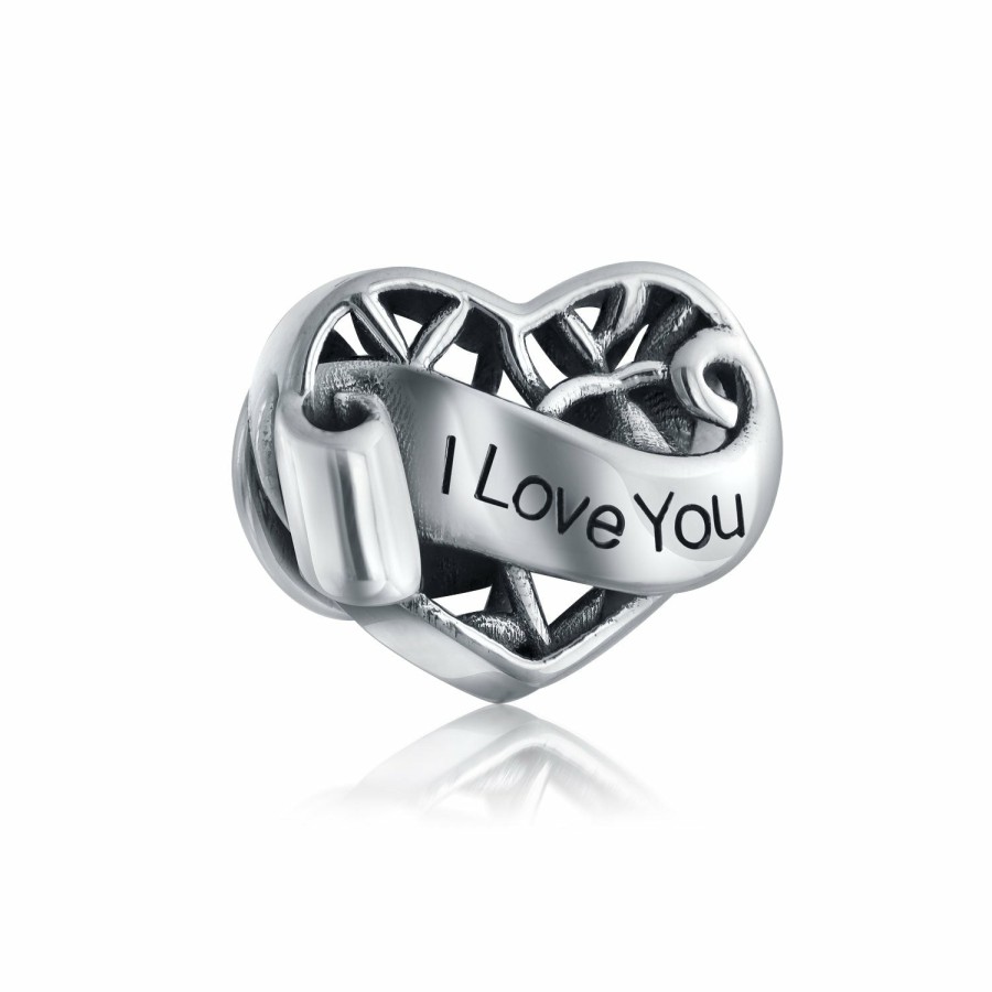 Shop Women Bling Jewelry Unique Charms | Words Saying "I Love You" Heart Charm Bead .925 Sterling