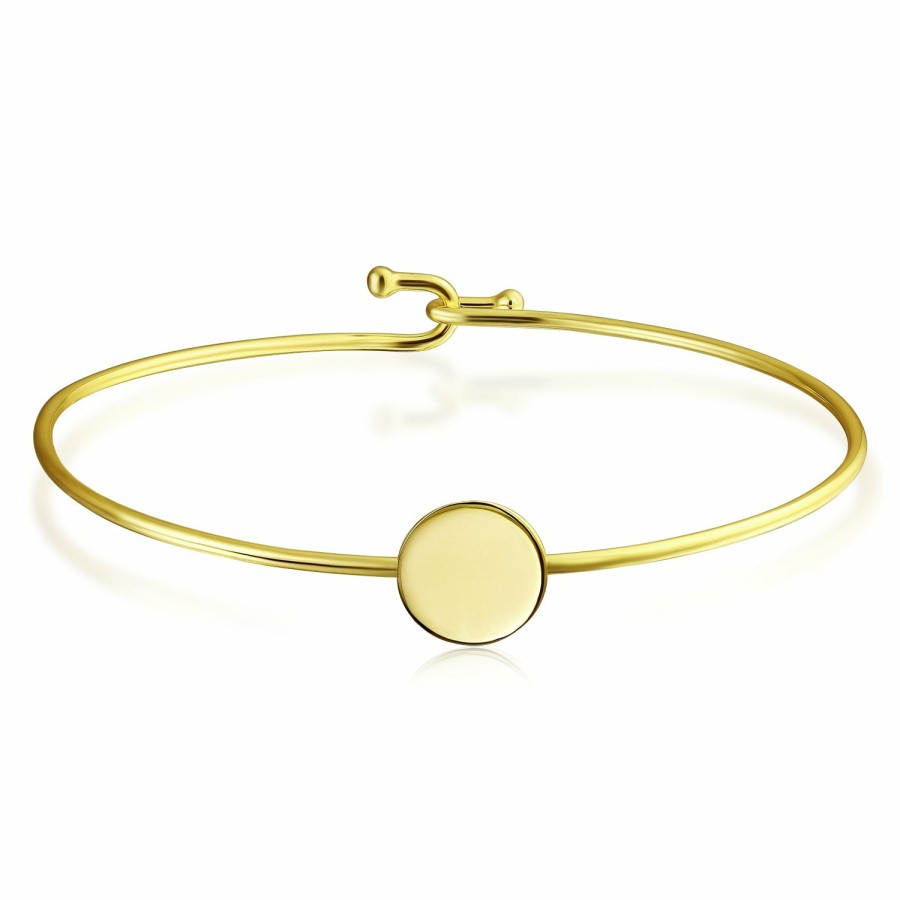 Shop Women Bling Jewelry Delicate Bracelets | Oval Disc Bangle Bracelet High Gold Plated .925 Sterling Silver Gold-Tone