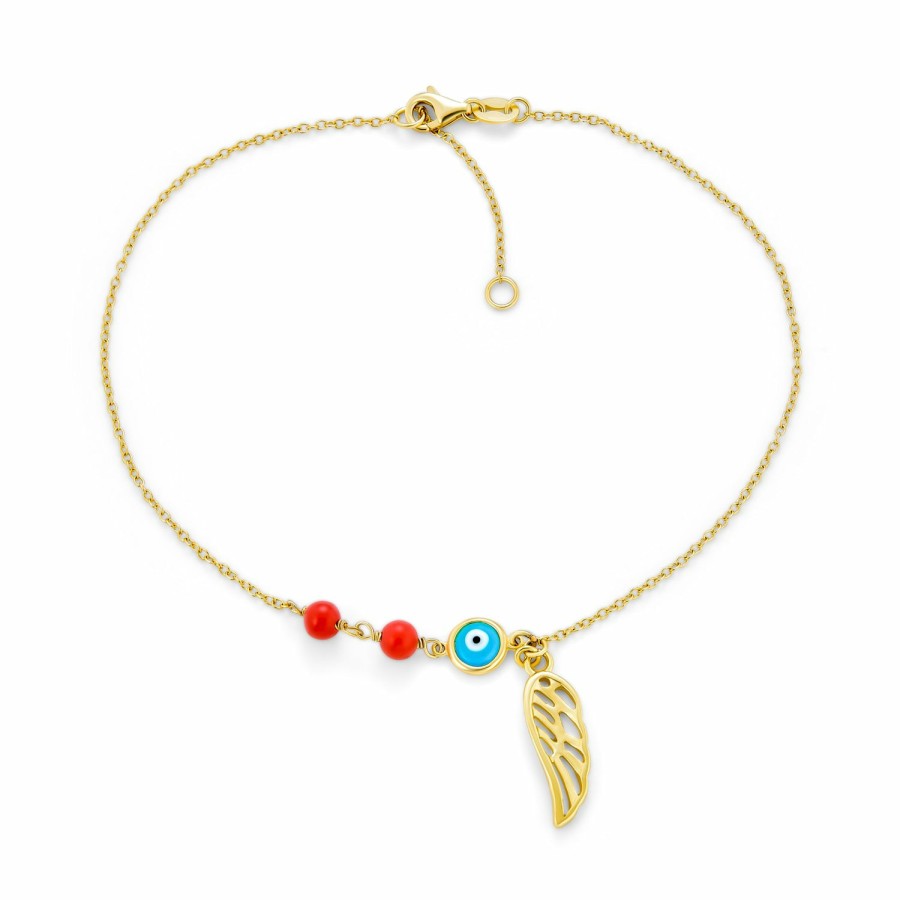 Shop Women Bling Jewelry Charm Bracelets | Angel Wing Evil Eye Ankle Bracelet Anklet Gold Plated Sterling Silver