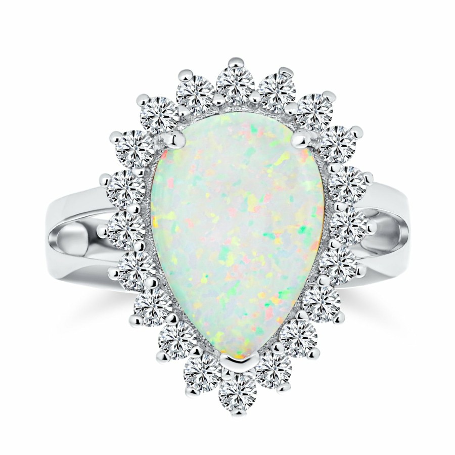 Shop Women Bling Jewelry Unique Rings | Big Halo 7-10Ct Oval Teardrop Opal Engagement Ring .925