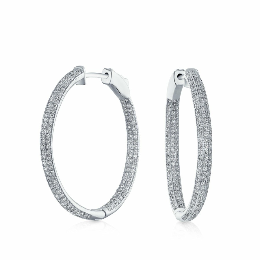 Shop Women Bling Jewelry Hoops Huggies Earrings | Pave Set Cz Inside Outside Hoop Earrings Lock Closure Sterling Silver