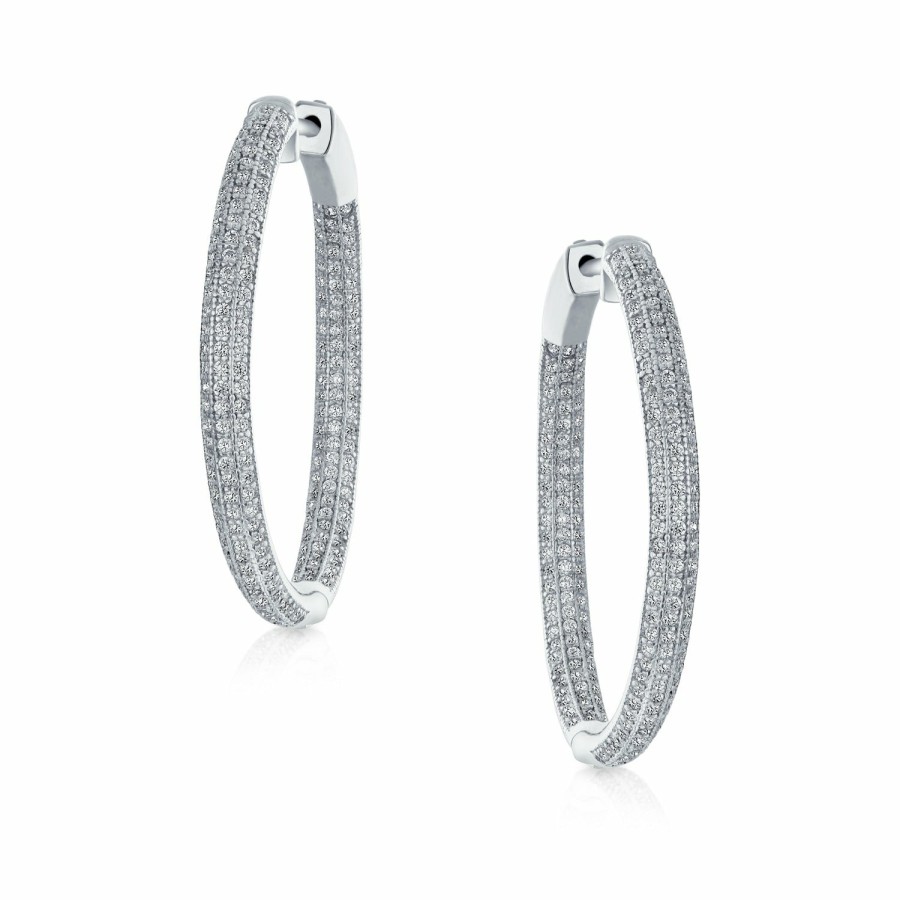 Shop Women Bling Jewelry Hoops Huggies Earrings | Pave Set Cz Inside Outside Hoop Earrings Lock Closure Sterling Silver