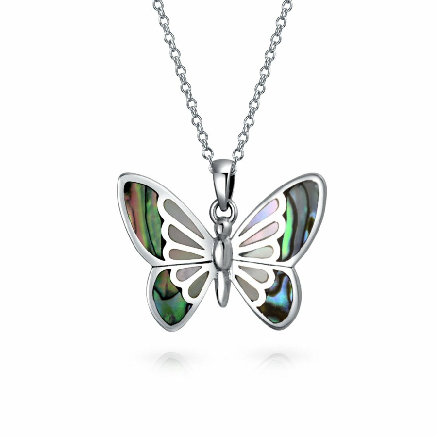 Shop Women Bling Jewelry Pendant Necklaces | Butterfly Pendant Abalone Mop Shell Necklace .925Sterling Silver