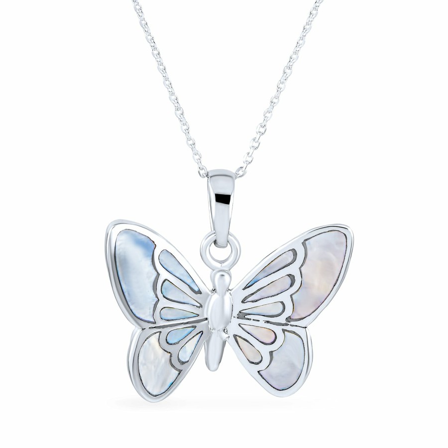 Shop Women Bling Jewelry Pendant Necklaces | Butterfly Pendant Abalone Mop Shell Necklace .925Sterling Silver