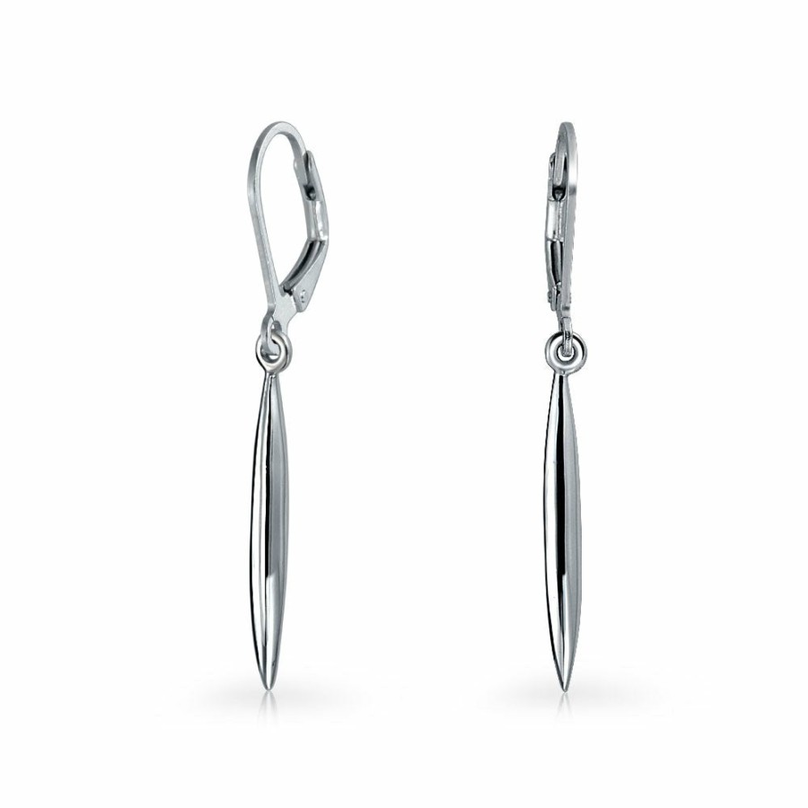 Shop Women Bling Jewelry Dangle Drop Earrings | Geometric Bar Feather Lever Back Drop Earrings .925 Sterling Silver