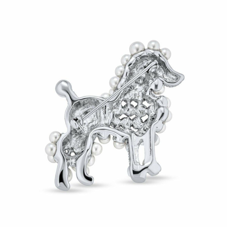 Shop Women Bling Jewelry Pins & Brooches | Statement Crystal White Imitation Pearl Pink Dog Poodle Brooch Pin