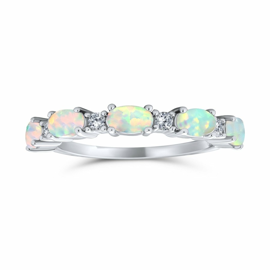 Shop Women Bling Jewelry Engravable Rings | Leaf Cz Eternity Oval Opal Band Ring Gold 925