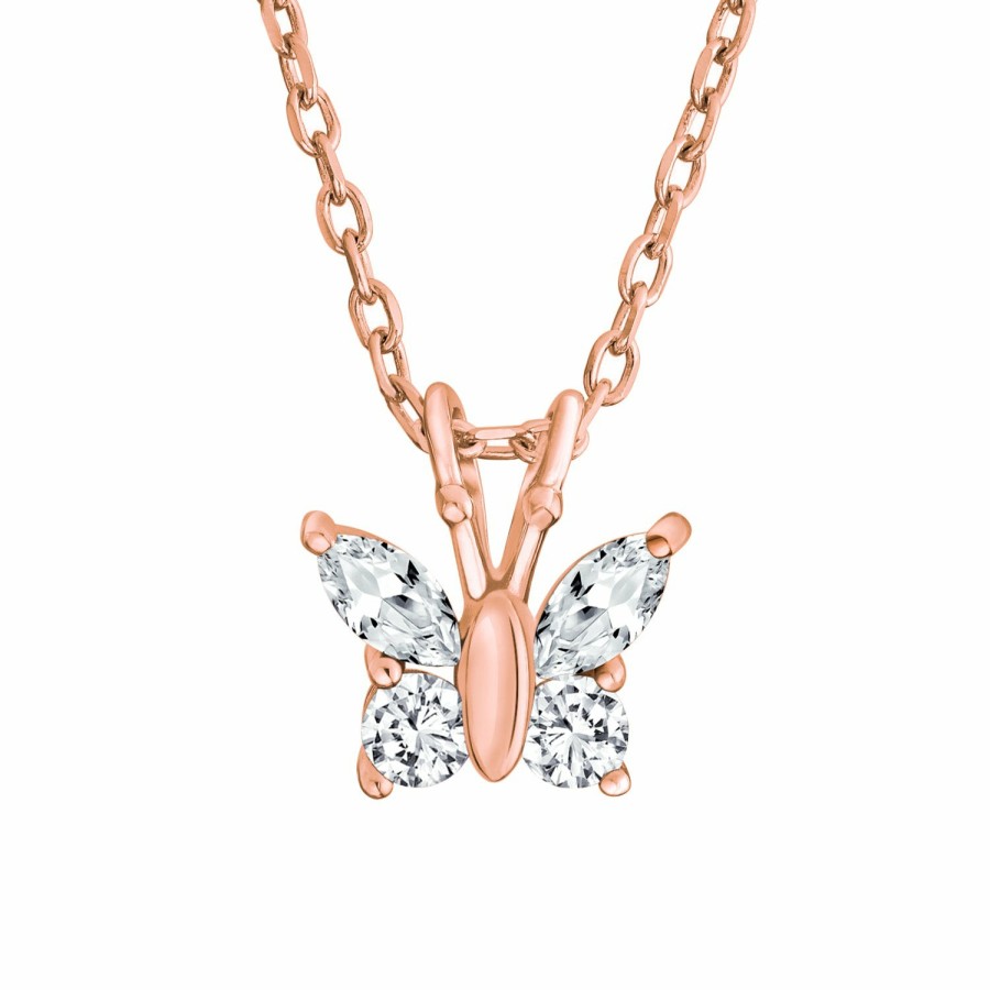 Shop Women Bling Jewelry Delicate Pendant Necklaces | Tiny Petite Garden Insect Cz Butterfly Pendant Necklace .925