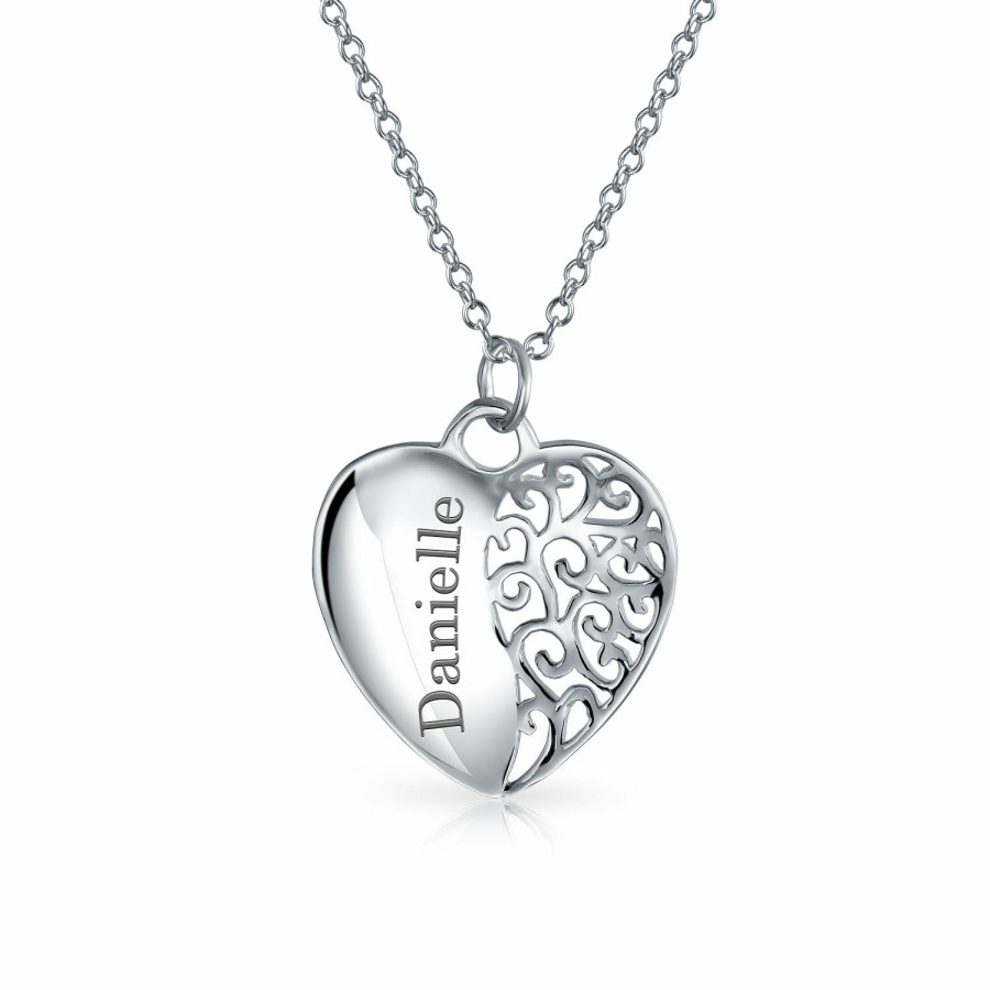 Shop Women Bling Jewelry Pendant Necklaces | Word Quote Mother Daughter Forever Heart Pendant Necklace .925 Silver