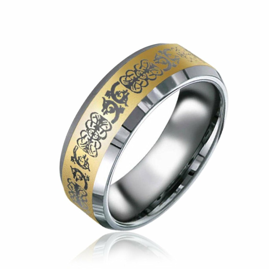 Shop Women Bling Jewelry Engravable Rings | Golden Celtic Knot Dragon Inlay Wedding Band Titanium Ring For Men 8Mm Silver