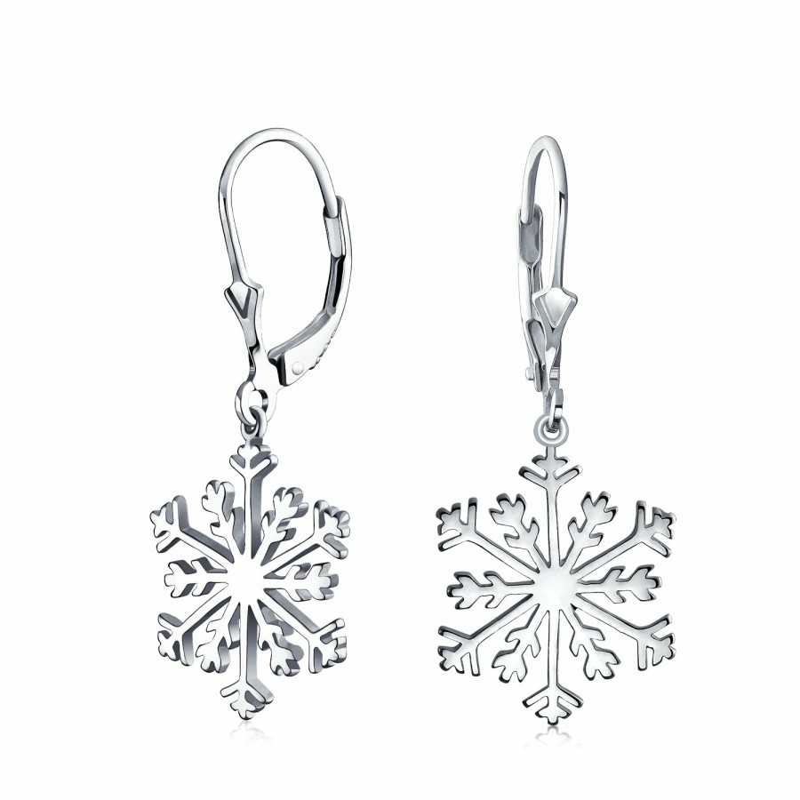 Shop Women Bling Jewelry Stud Earrings | Classic Christmas Snowflake Dangle Pendant Earrings Sterling Leverback