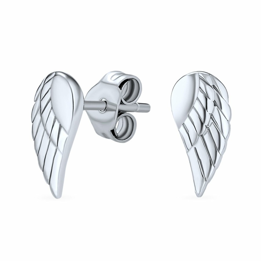 Shop Women Bling Jewelry Stud Earrings | Tiny Guardian Angel Wing Feather Stud Earrings .925Sterling Silver