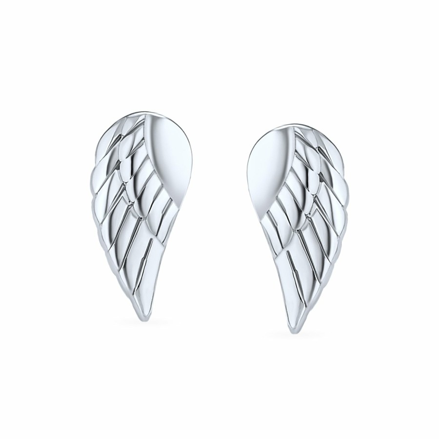 Shop Women Bling Jewelry Stud Earrings | Tiny Guardian Angel Wing Feather Stud Earrings .925Sterling Silver