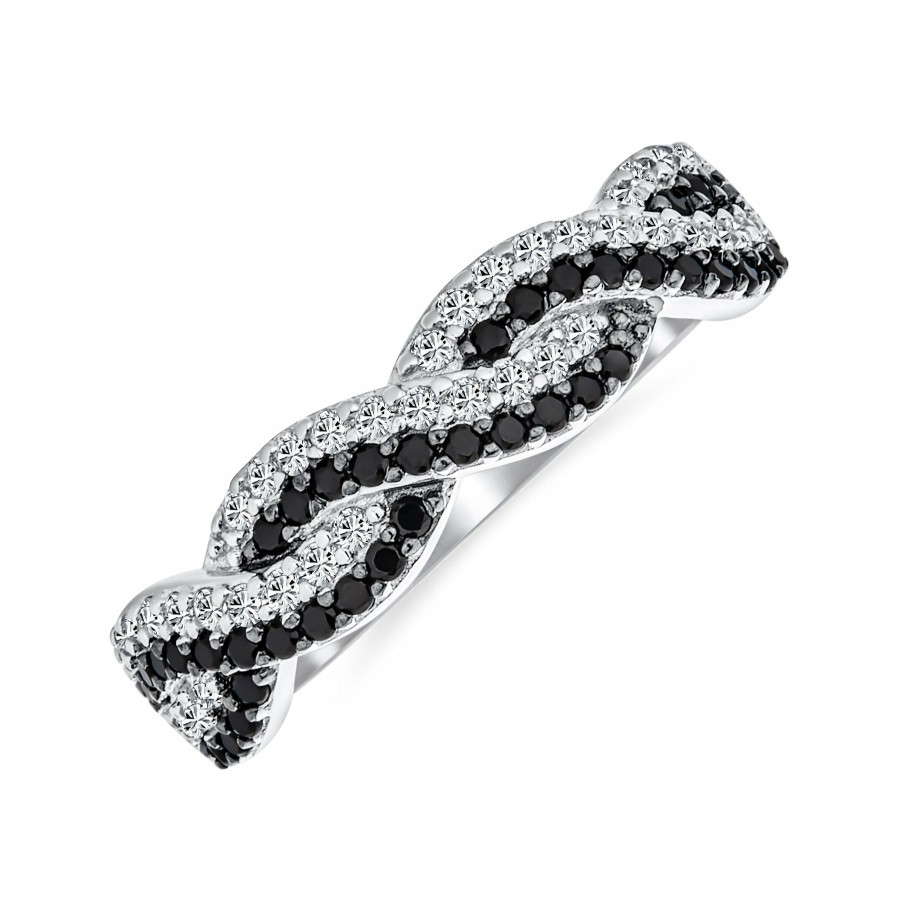 Shop Women Bling Jewelry Engravable Rings | Two Tone Black & White Cz Twist Infinity Band Ring .925 Sterling Silver