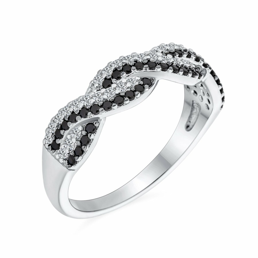 Shop Women Bling Jewelry Engravable Rings | Two Tone Black & White Cz Twist Infinity Band Ring .925 Sterling Silver