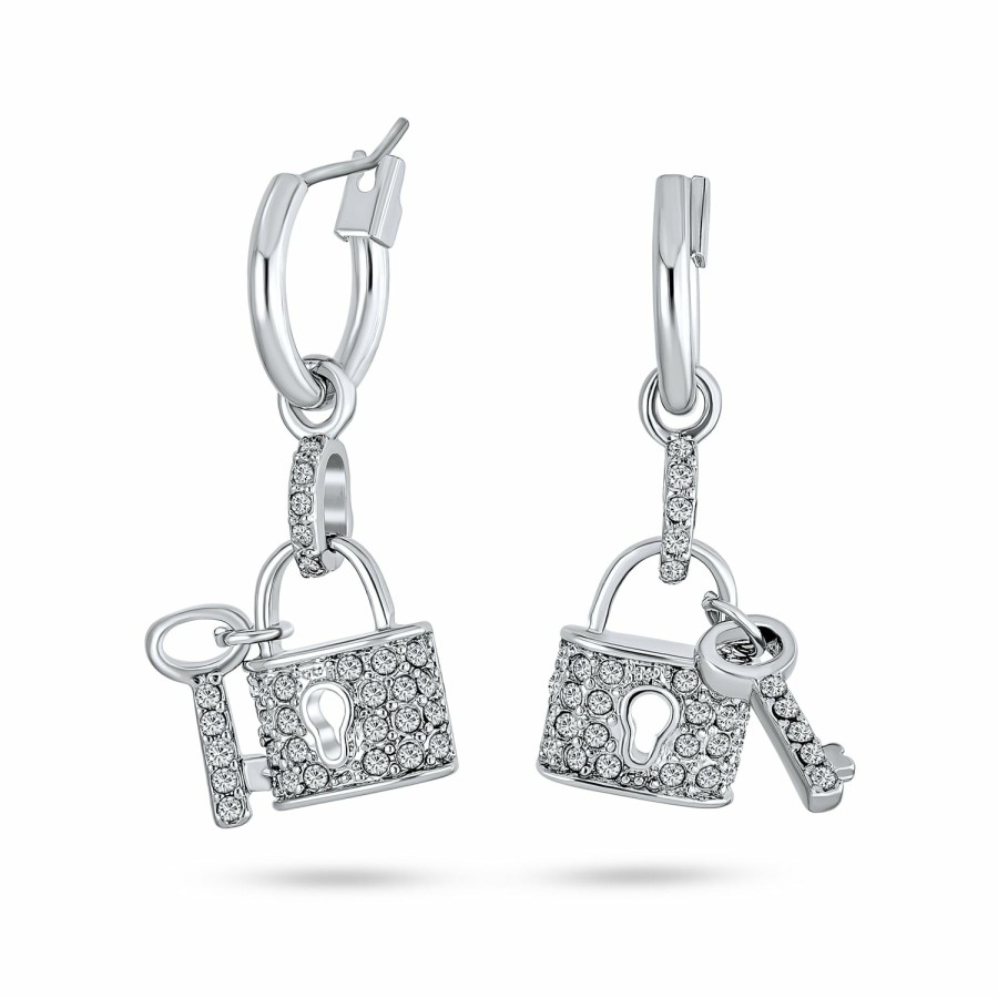 Shop Women Bling Jewelry Dangle Drop Earrings | Partner In Crime Crystal Lock Charm Earrings Couples Silver Plated