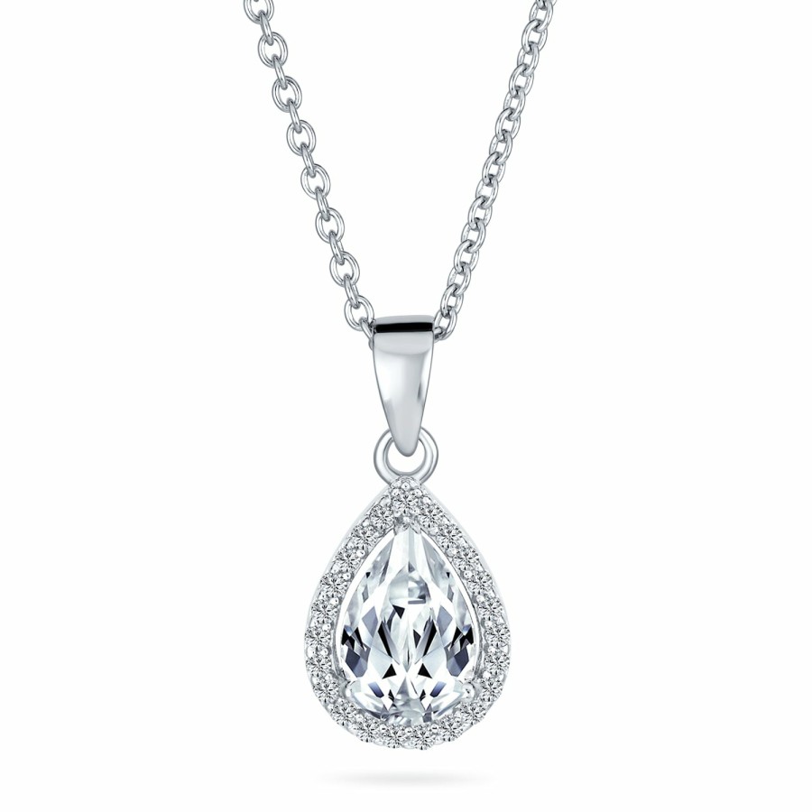 Shop Women Bling Jewelry Jewelry Sets | Vintage Delicate Bridal Solitaire Aaa Cz Halo 5Ct Teardrop Pendant