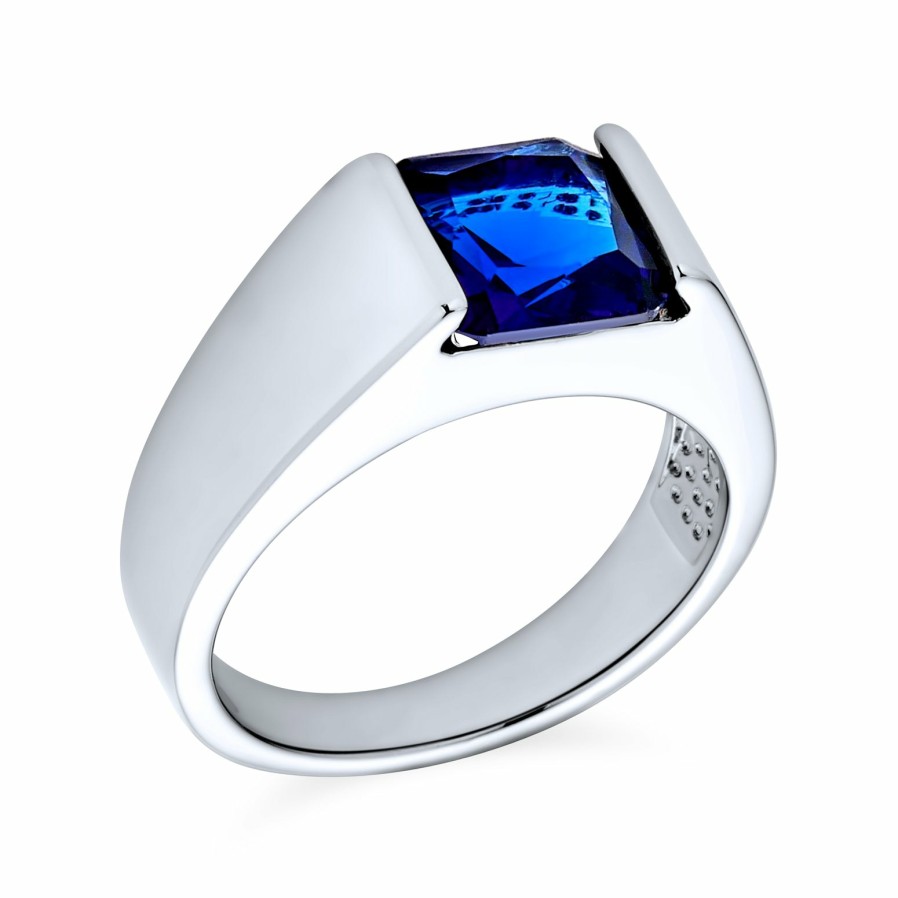 Shop Men Bling Jewelry Mens Engravable Rings | 3Ct Princess Cut Imitation Sapphire Aaa Cz Engagement Mens Ring