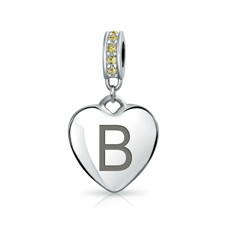 Shop Women Bling Jewelry Birthstone Beads | Heart Dangle Bead Charm Crystal Yellow November .925 Sterling Silver