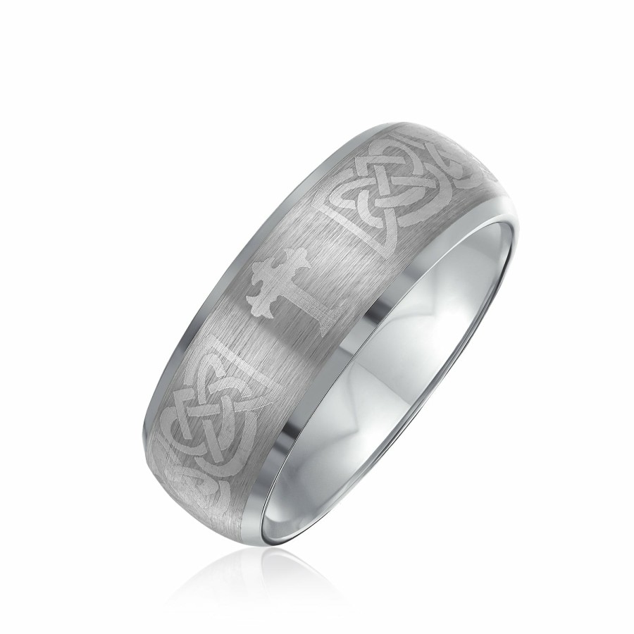 Shop Men Bling Jewelry Mens Engravable Rings | Celtic Knot Maltase Cross Wedding Band Titanium Ring For Men Matte 8Mm Silver