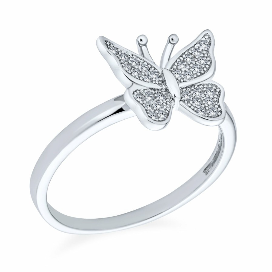 Shop Women Bling Jewelry Unique Rings | Garden Insect .925 Sterling Silver Micro Cz Nature Butterfly Ring Band