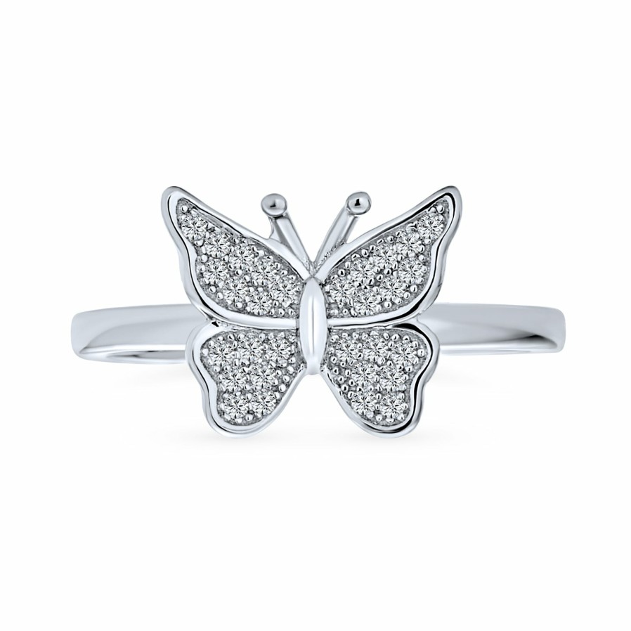 Shop Women Bling Jewelry Unique Rings | Garden Insect .925 Sterling Silver Micro Cz Nature Butterfly Ring Band