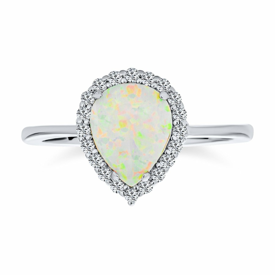 Shop Women Bling Jewelry Engravable Rings | Vintage Style Dainty Halo Cz Teardrop Opal Engagement Ring .925 Sterling Silver