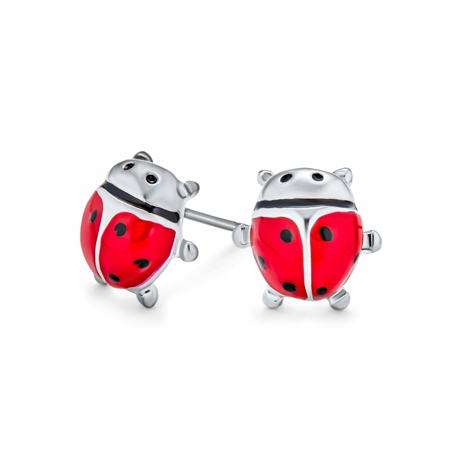 Shop Women Bling Jewelry | Lucky Garden Insect Red Ladybug Stud Earrings Silver Gold Plated