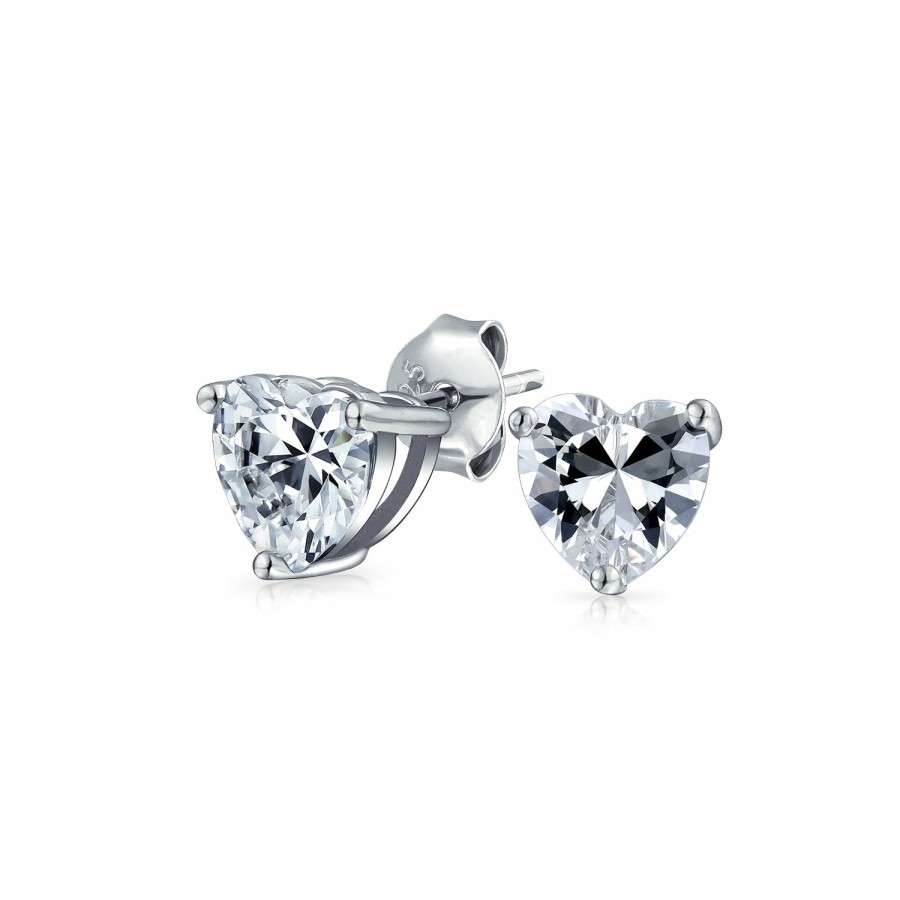 Shop Women Bling Jewelry | Classic Aaa Cz .05-1Ct Solitaire Heart Stud Earrings Gold Silver