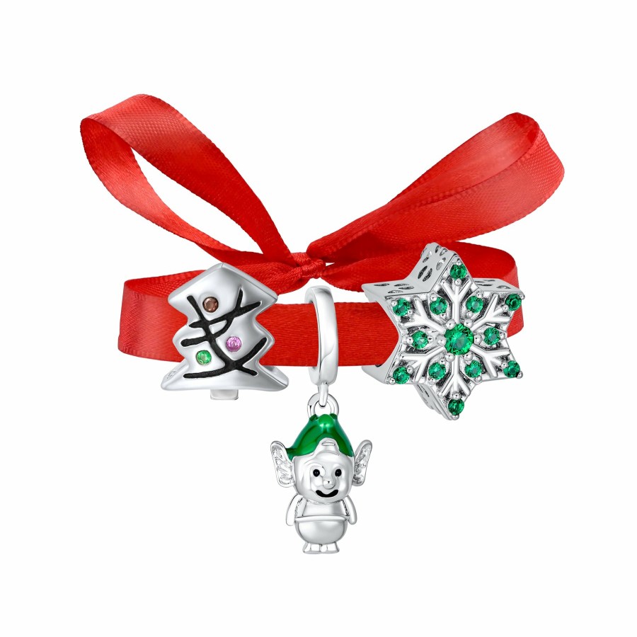 Shop Women Bling Jewelry Unique Charms | Green Christmas Holiday Red Bow Green Wreath Green Mistletoe Holly Dangle Charm Bead