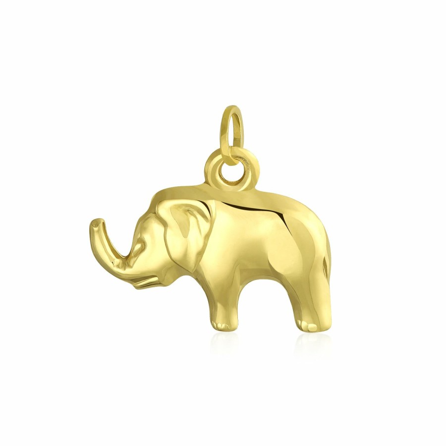 Shop Women Bling Jewelry Pendant Necklaces | 14K Yellow Real Gold Shinny Zoo Animal Elephant Pendant