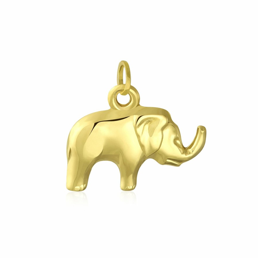 Shop Women Bling Jewelry Pendant Necklaces | 14K Yellow Real Gold Shinny Zoo Animal Elephant Pendant