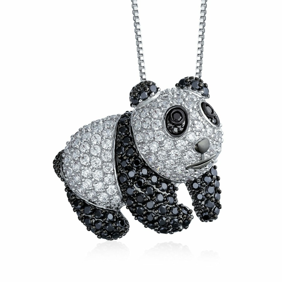 Shop Women Bling Jewelry Pendant Necklaces | Zoo Animal Pave Cz Panda Bear Stud Earrings Pendant Silver