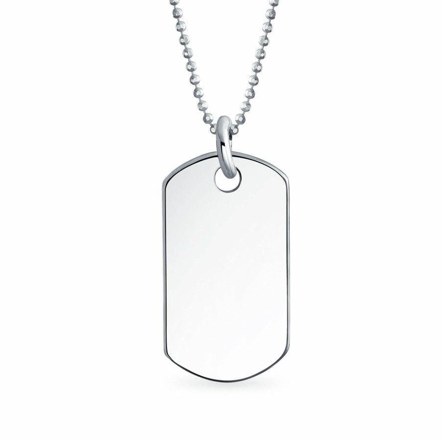 Shop Men Bling Jewelry Mens Pendants & Dog Tags | Army Dog Tag Pendant Necklace .925 Sterling Silver Shot Bead Ball Chain